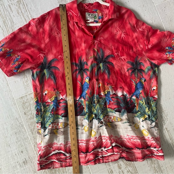 Vintage Ky’s Men’s Red Hawaiian Shirt Parrots Surfboards Buttondown - Picture 11 of 11